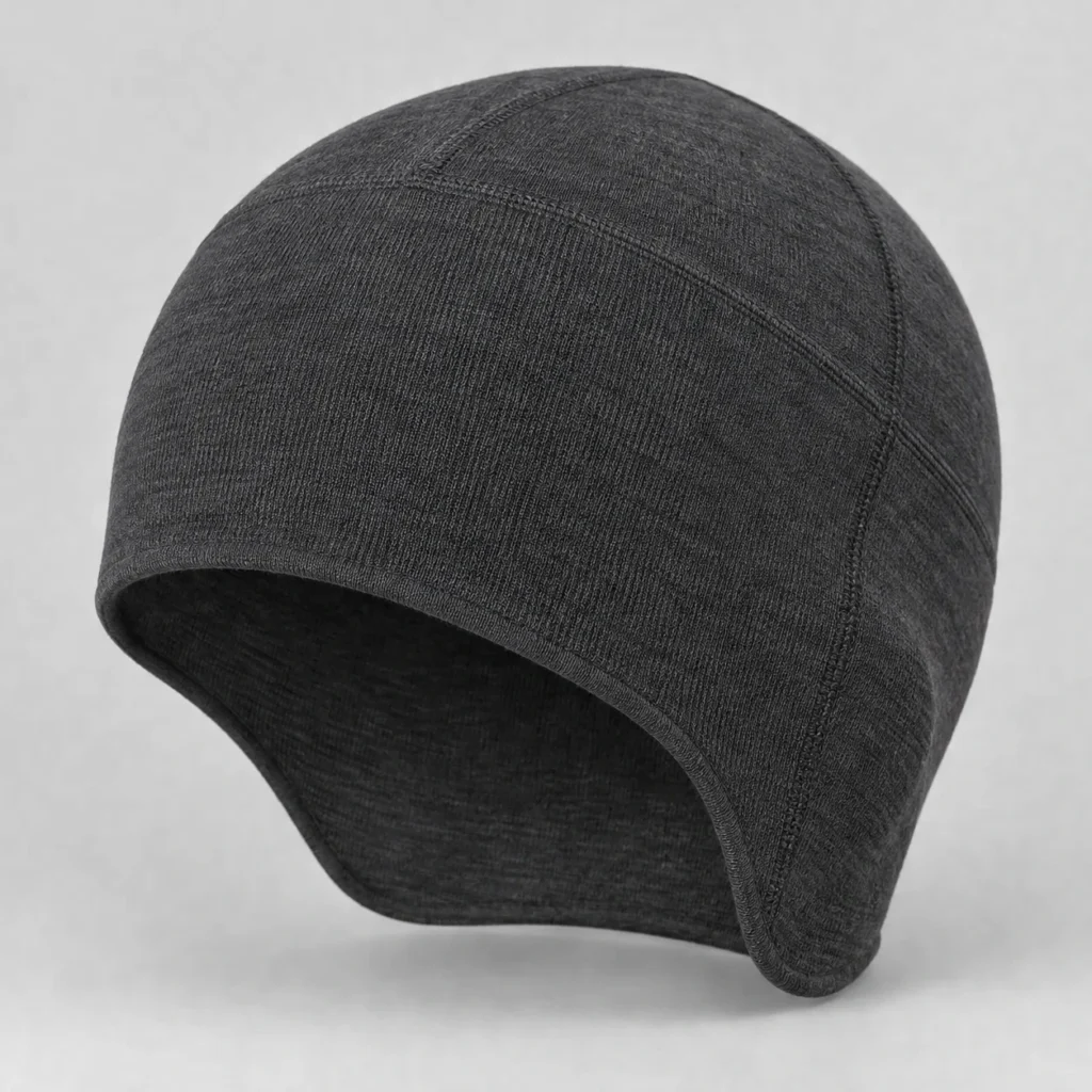 Sous-casque en mérinos anthracite, vue de trois quarts face