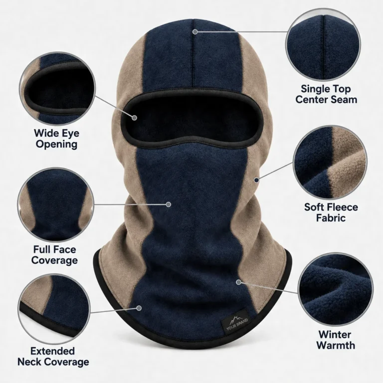 Navy and Taupe Fleece Balaclava – Full Face and Neck Coverage: features and views