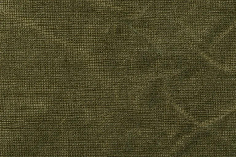 Close-up of olive waxed cotton canvas with a waxy surface