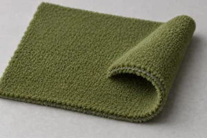 Muestra de forro polar laminado cortavientos verde oliva con una esquina doblada firme